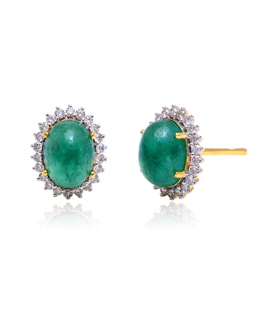 18k Gold Emerald Stud Earrings