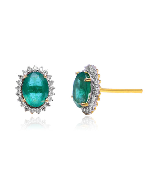 18k Gold Emerald Stud Earrings