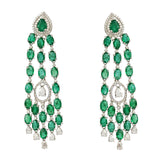 18K WHITE GOLD EMERALD EARRINGS WITH ROSE CUT DIAMONDS