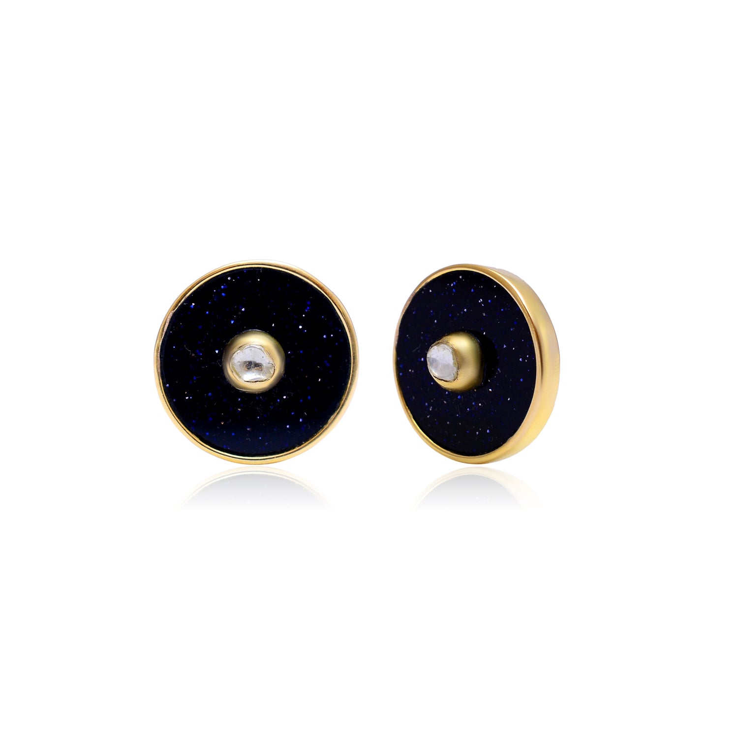 14k Yellow Gold, 925 Silver, Sunstone and Diamond Buttons