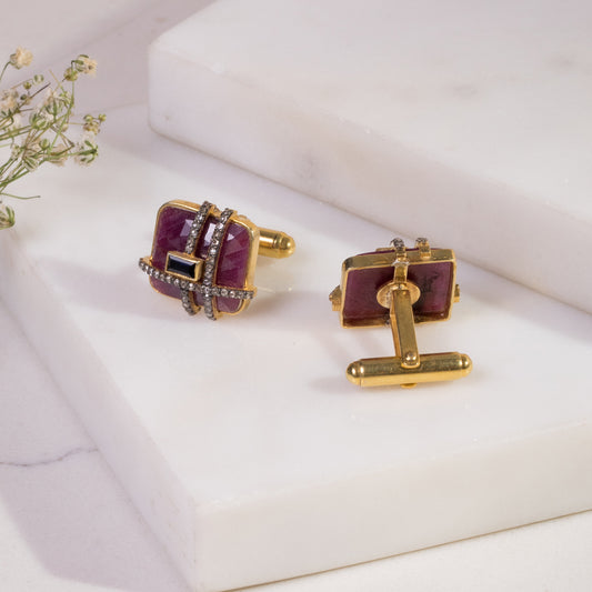925 Silver Diamond Cufflinks with ruby and sapphire