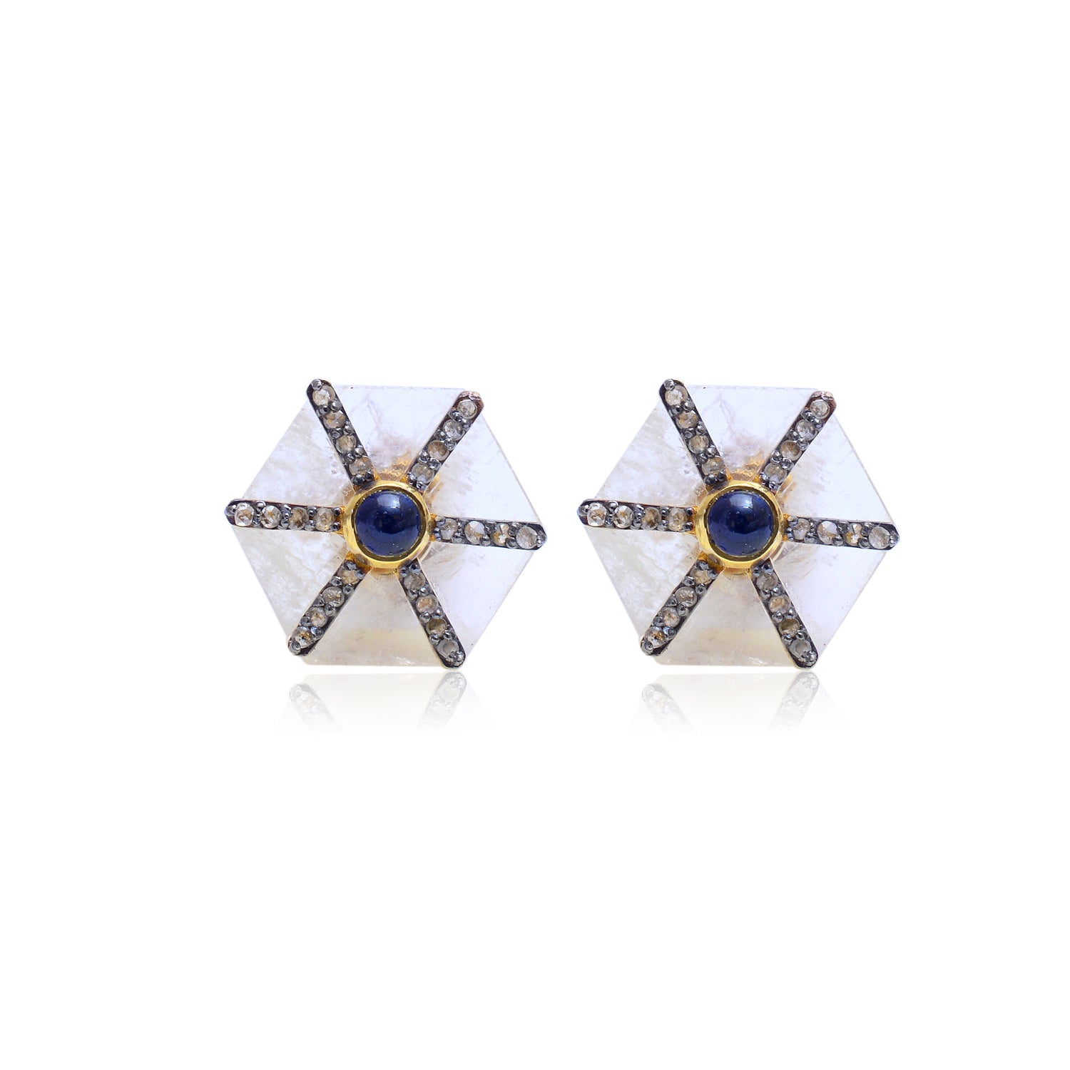 925 Silver Diamond Cufflinks with Sapphire and Moonstone