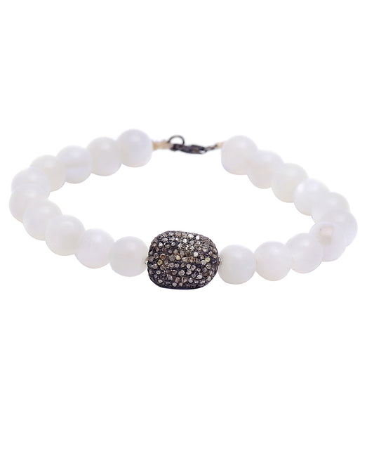 925 Silver Diamond & Moonstone Beads Bracelet