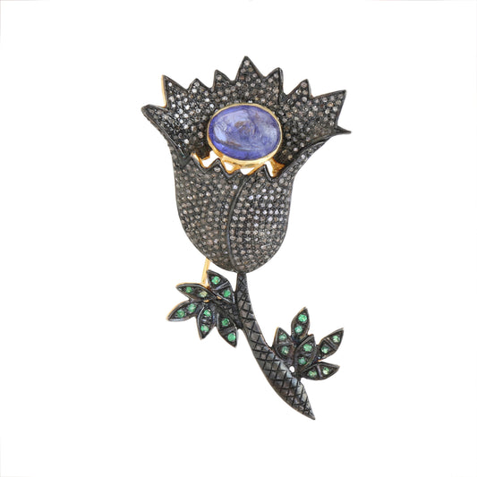 925 Silver Diamond Flower Brooch/pendant