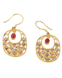 Natural Slice Diamond Pave 18K Yellow Gold Ruby Gemstone Hook Earring Fine Wedding Jewelry
