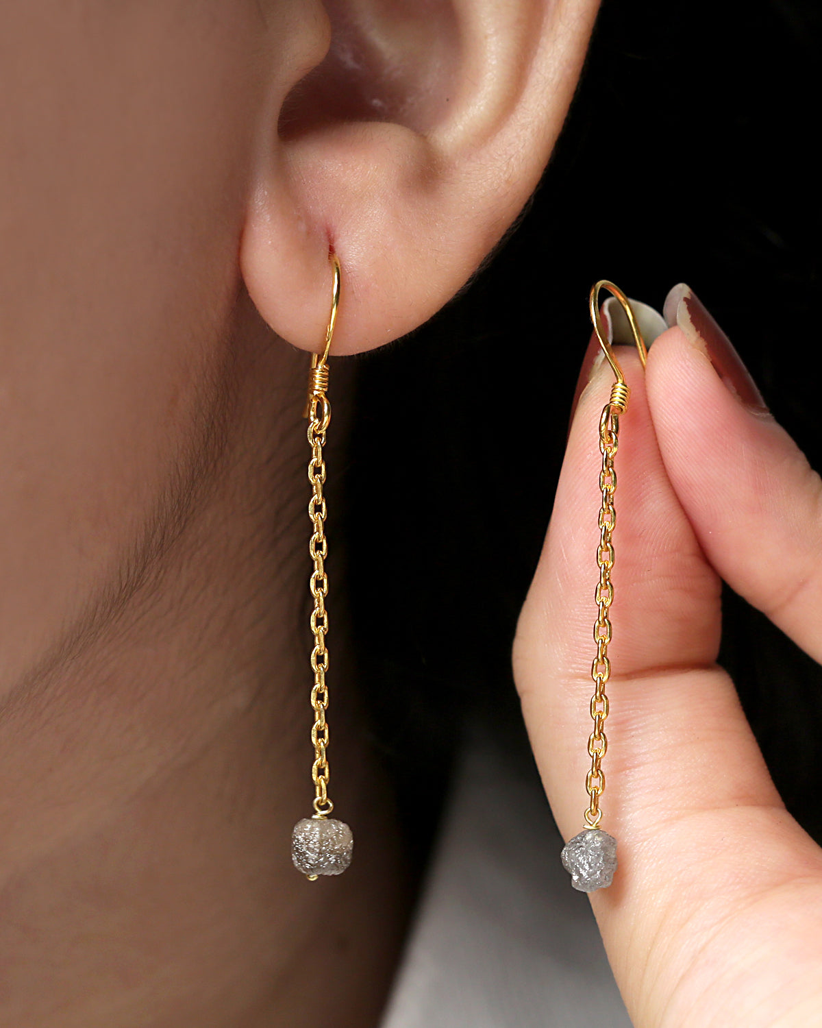 925 Silver Raw Diamond Earrings