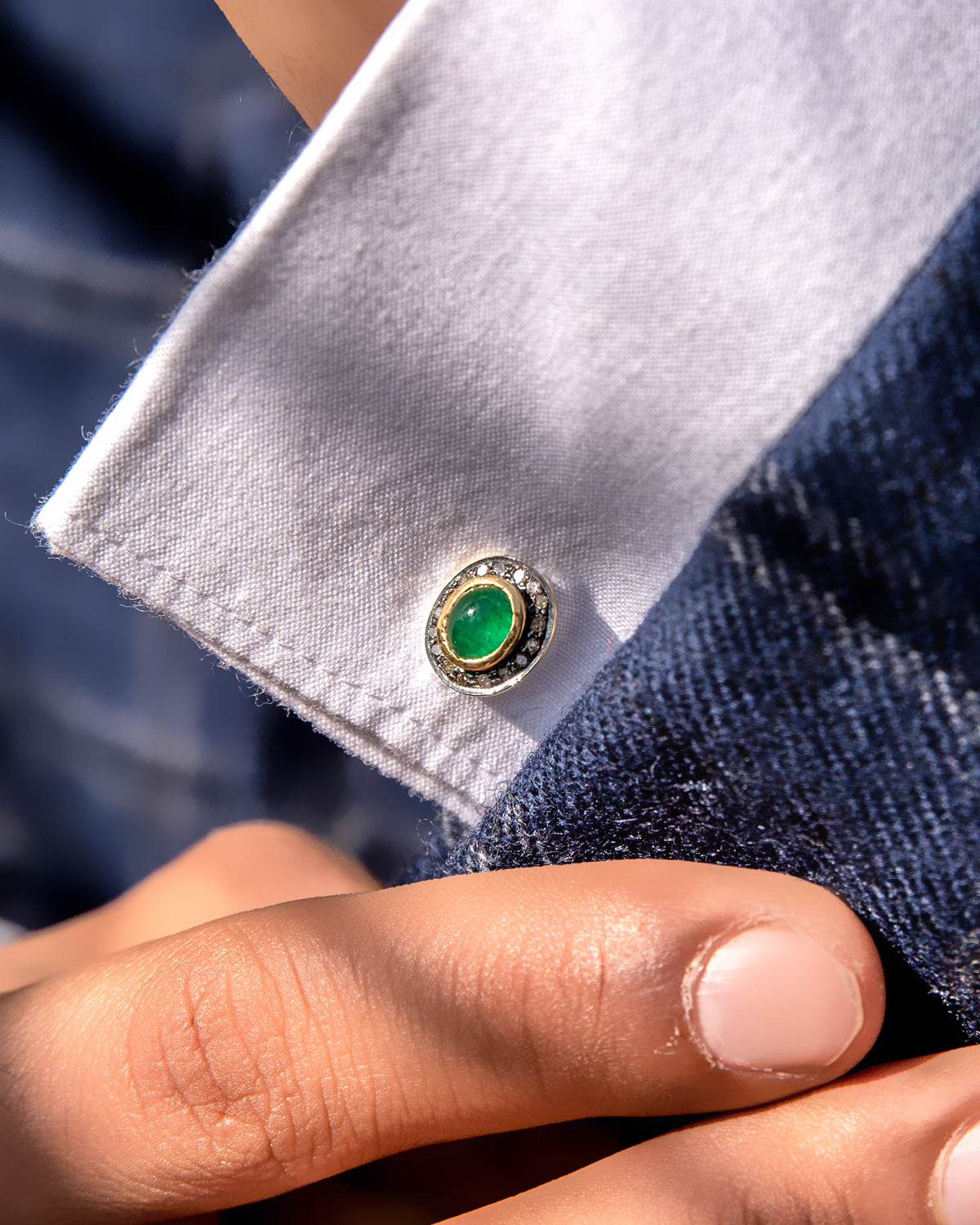 925 Silver Emerald & Diamond Cuff-Links