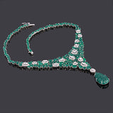 18k White Gold Emerald Gemstone Diamond Wedding Necklace