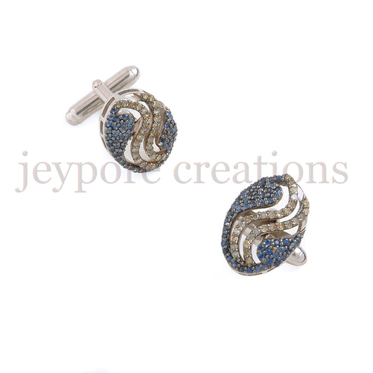 925 Silver Diamond & Sapphire Cuff-links