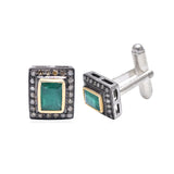 925 Silver Emerald & Diamond Cuff-links