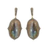 Diamond Pave Labradorite Gemstone Dangle Earrings