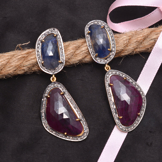925 Silver Ruby & Sapphire Earrings