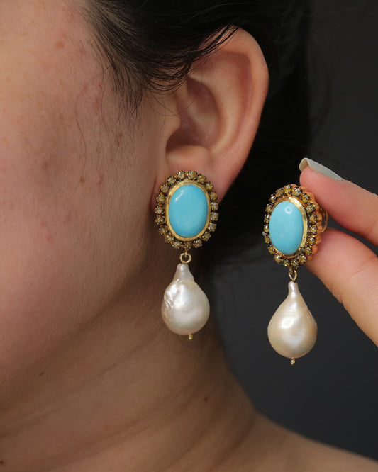 925 Silver Turquoise & Pearl Earrings