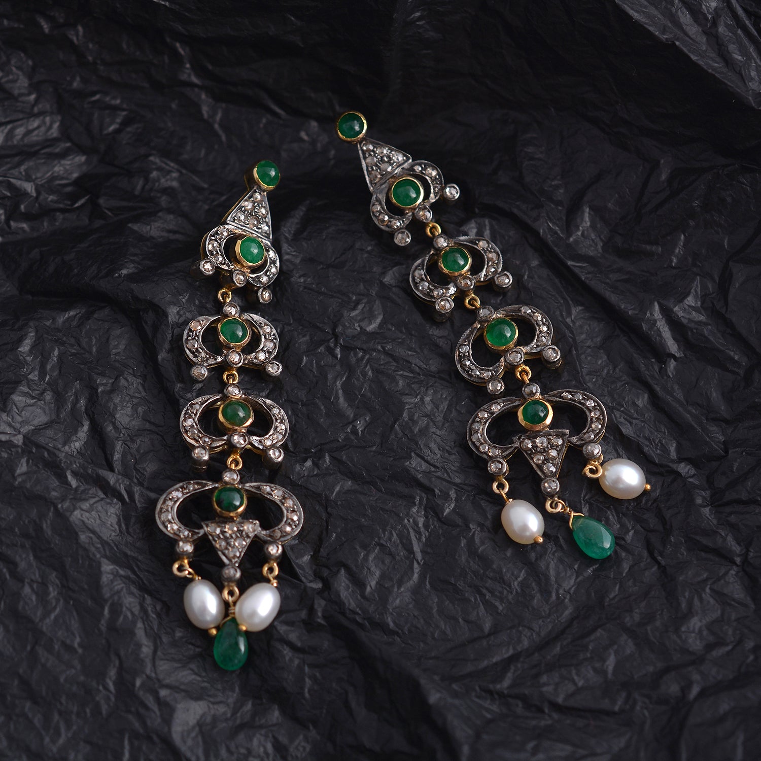 925 Silver Emerald & Pearl Earrings