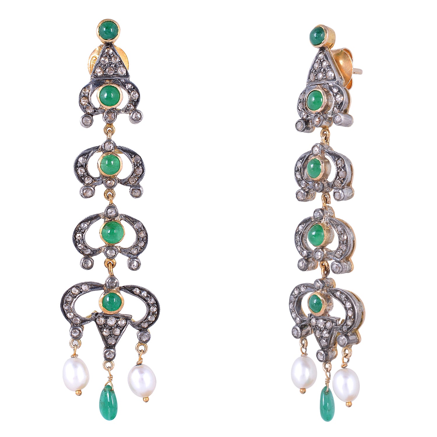 925 Silver Emerald & Pearl Earrings