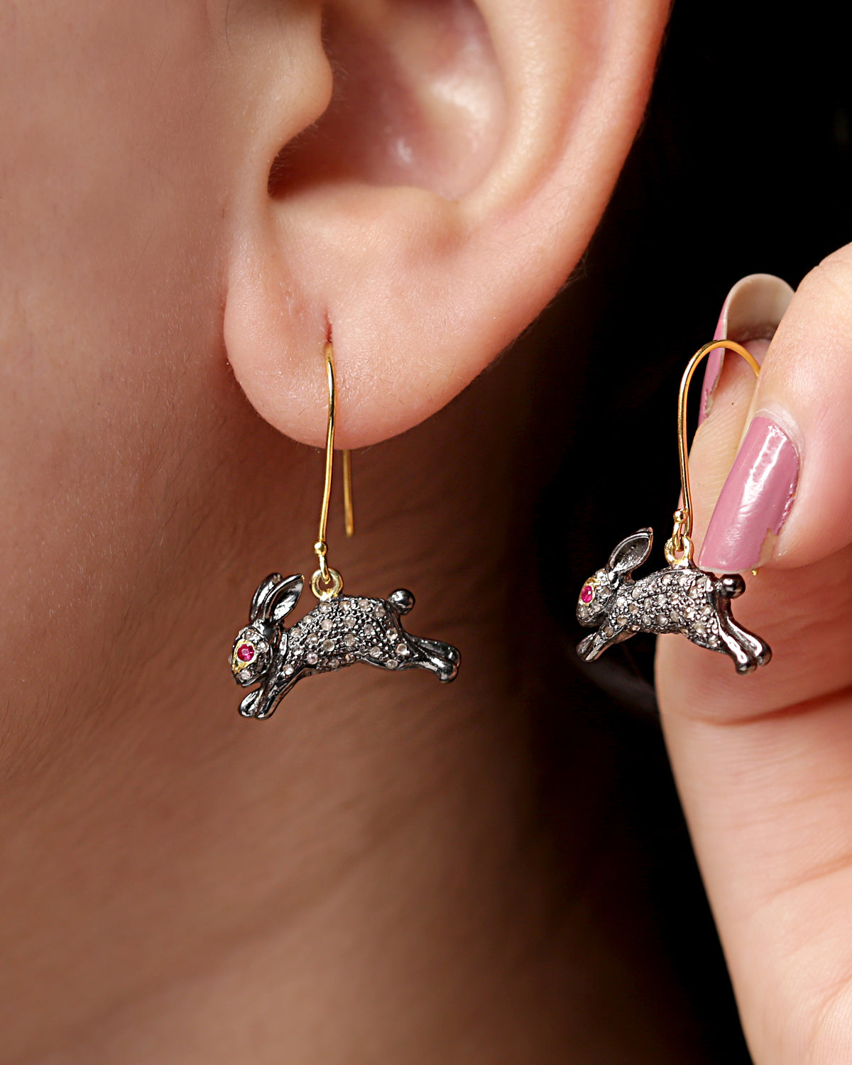 925 Silver Diamond Rabbit Earrings