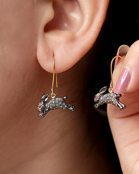 925 Silver Diamond Rabbit Earrings