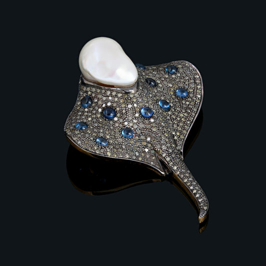 925 Silver Pearl & Diamond Brooch