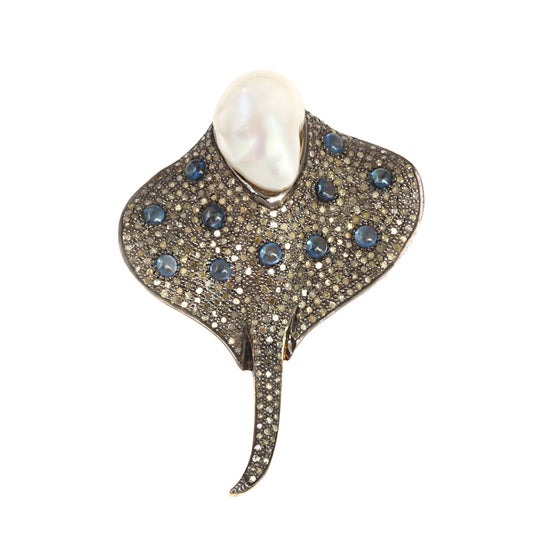 925 Silver Pearl & Diamond Brooch