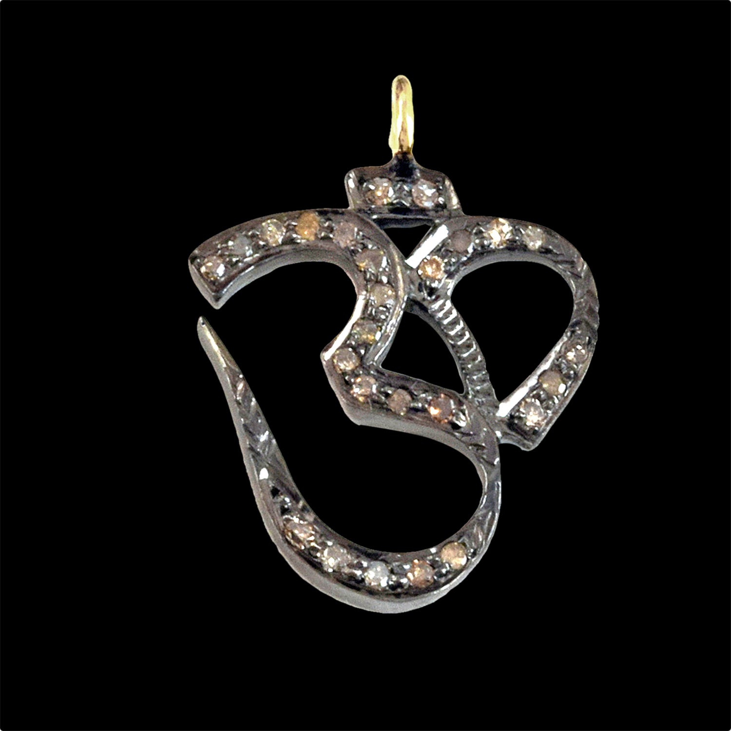 Genuine Pave Diamond Om Charms 14K Gold Handmade Pendant