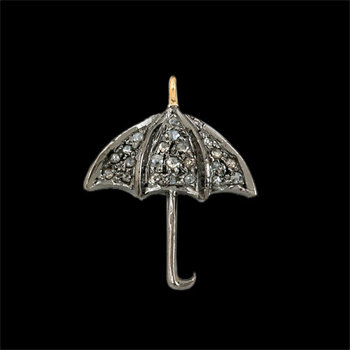 Umbrella Design Diamond Charm 925 Silver Fine 14K Gold Jewelry