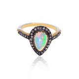 925 Silver Opal & Diamond Ring