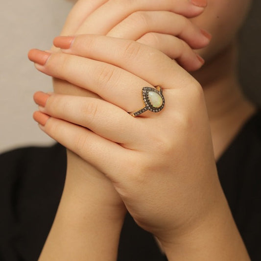 925 Silver Opal & Diamond Ring