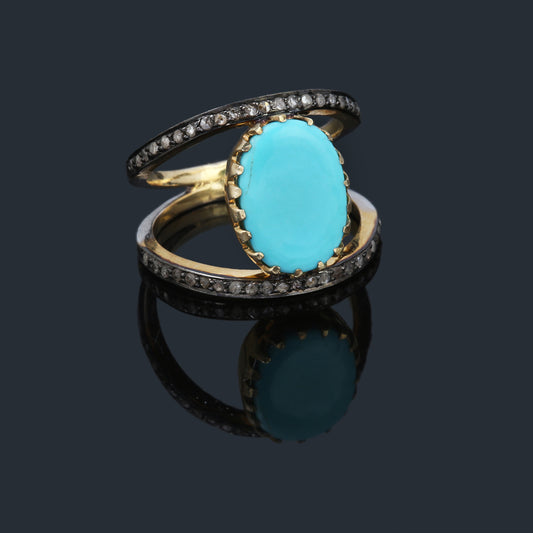925 Silver Turquoise & Diamond Ring