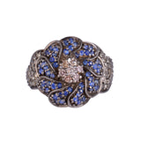 925 Silver Diamond & Sapphire Ring