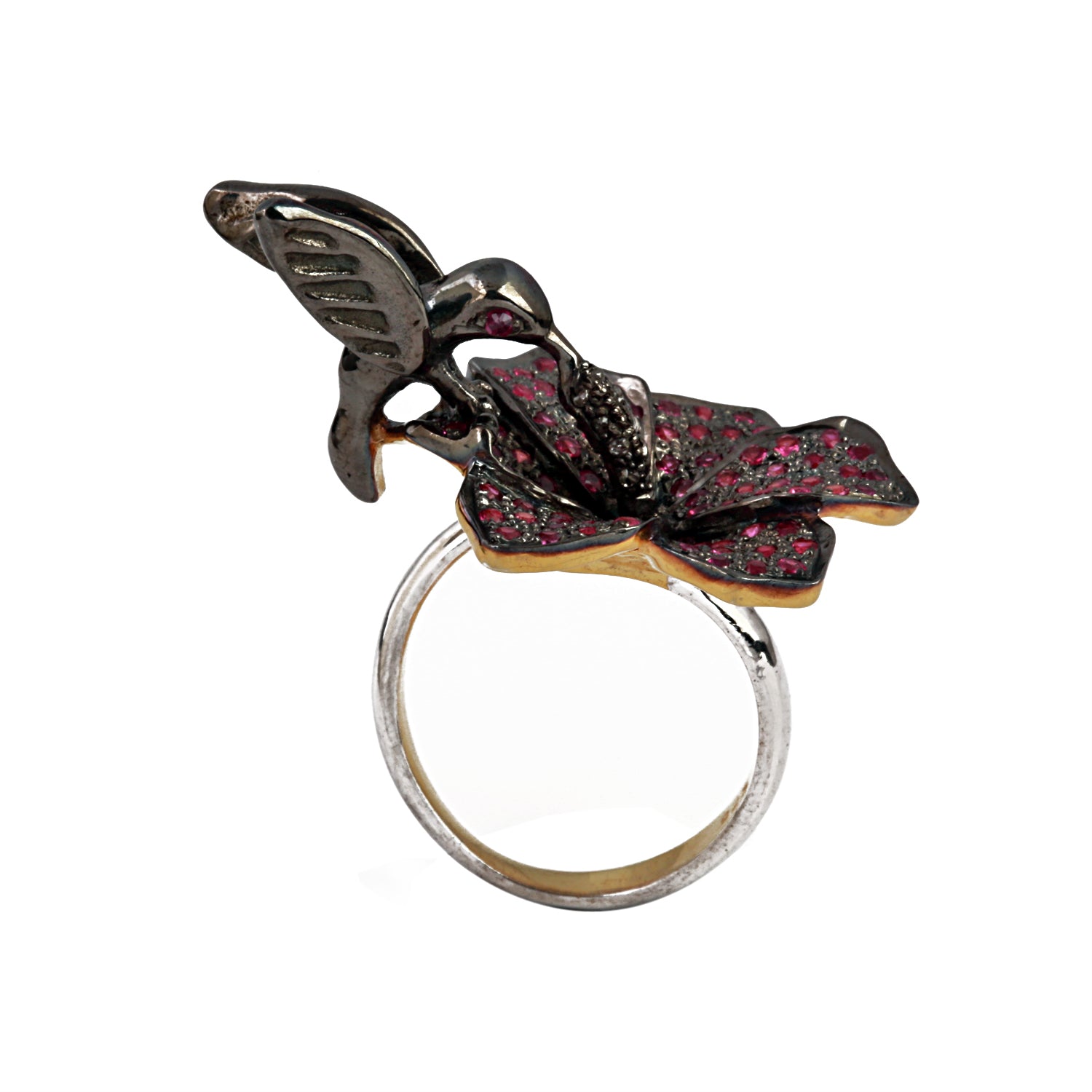 Bird on the Flower Ruby Gemstone 925 Sterling Silver Ring