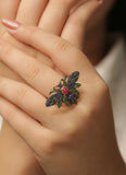 Multi Gemstone Insect Design Ring